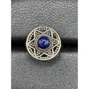 EUC Sterling Silver Genuine Lapis Open-work Ring Size 7.00 925 Q21